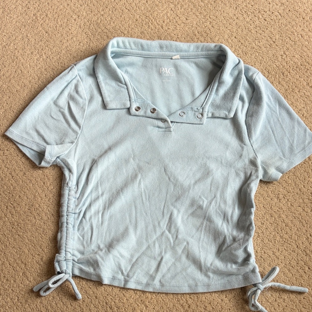 PacSun Light Blue Short-Sleeve Polo Crop Top with Side Ties